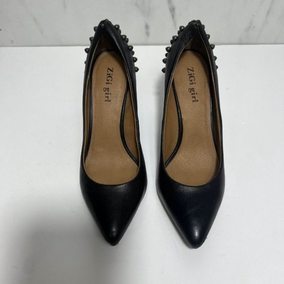 Zigi Girl Pump Heels Women 6.5 Black Slip On Studded Stiletto Leather - Picture 2 of 8